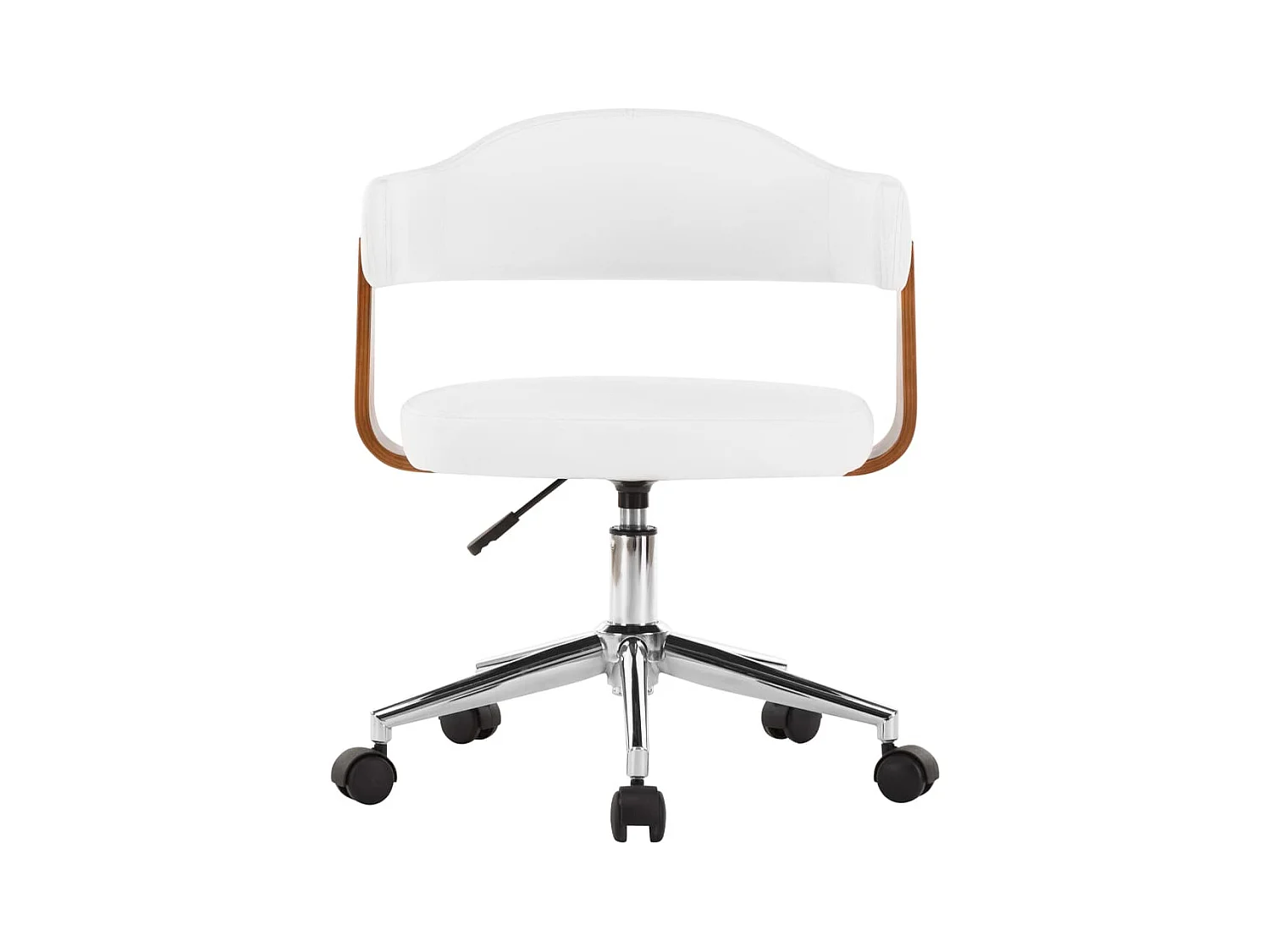Witte draaibare bureaustoel van gebogen hout en kunstleer