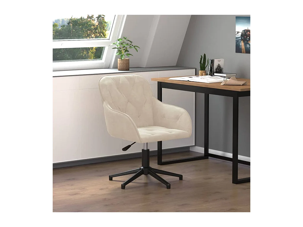 Silla de oficina giratoria de terciopelo color crema
