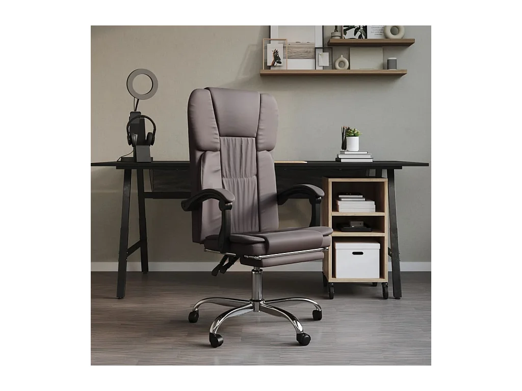 Silla de oficina reclinable de piel sintética gris