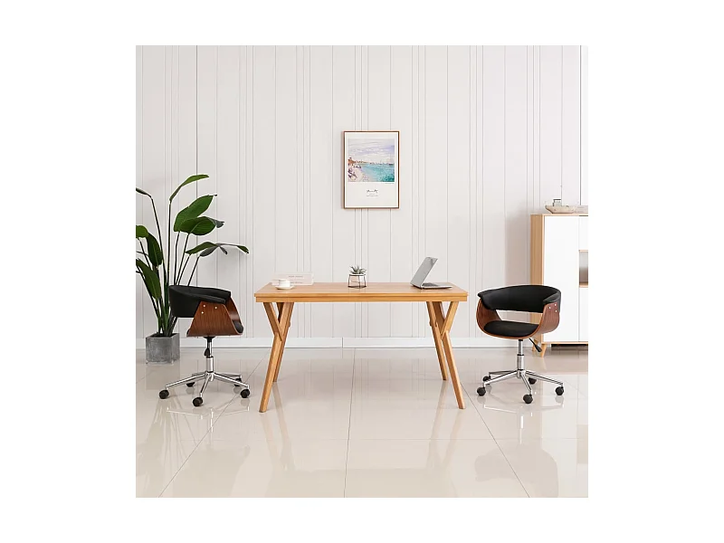 Sedia da ufficio girevole nera in legno curvato e similpelle