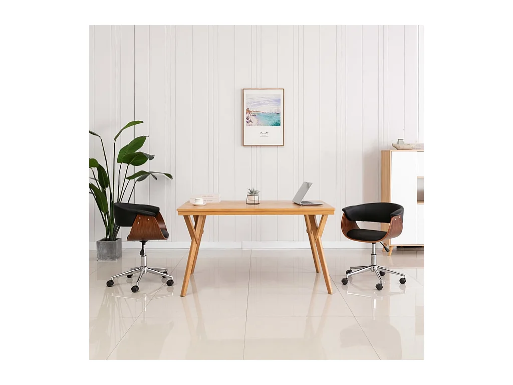 Chaise pivotante de bureau Noir Bois courbé et similicuir