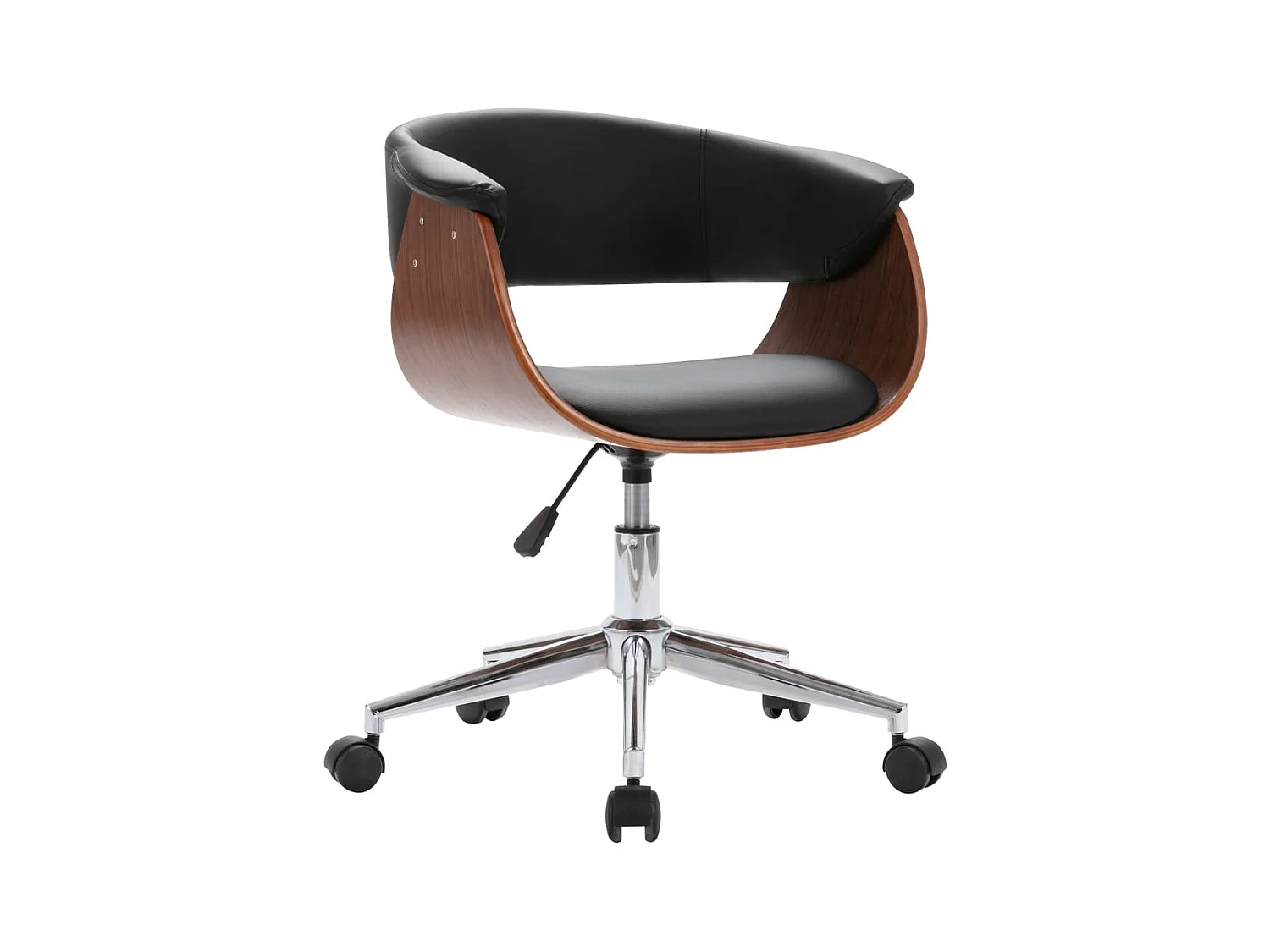 Chaise pivotante de bureau Noir Bois courbé et similicuir