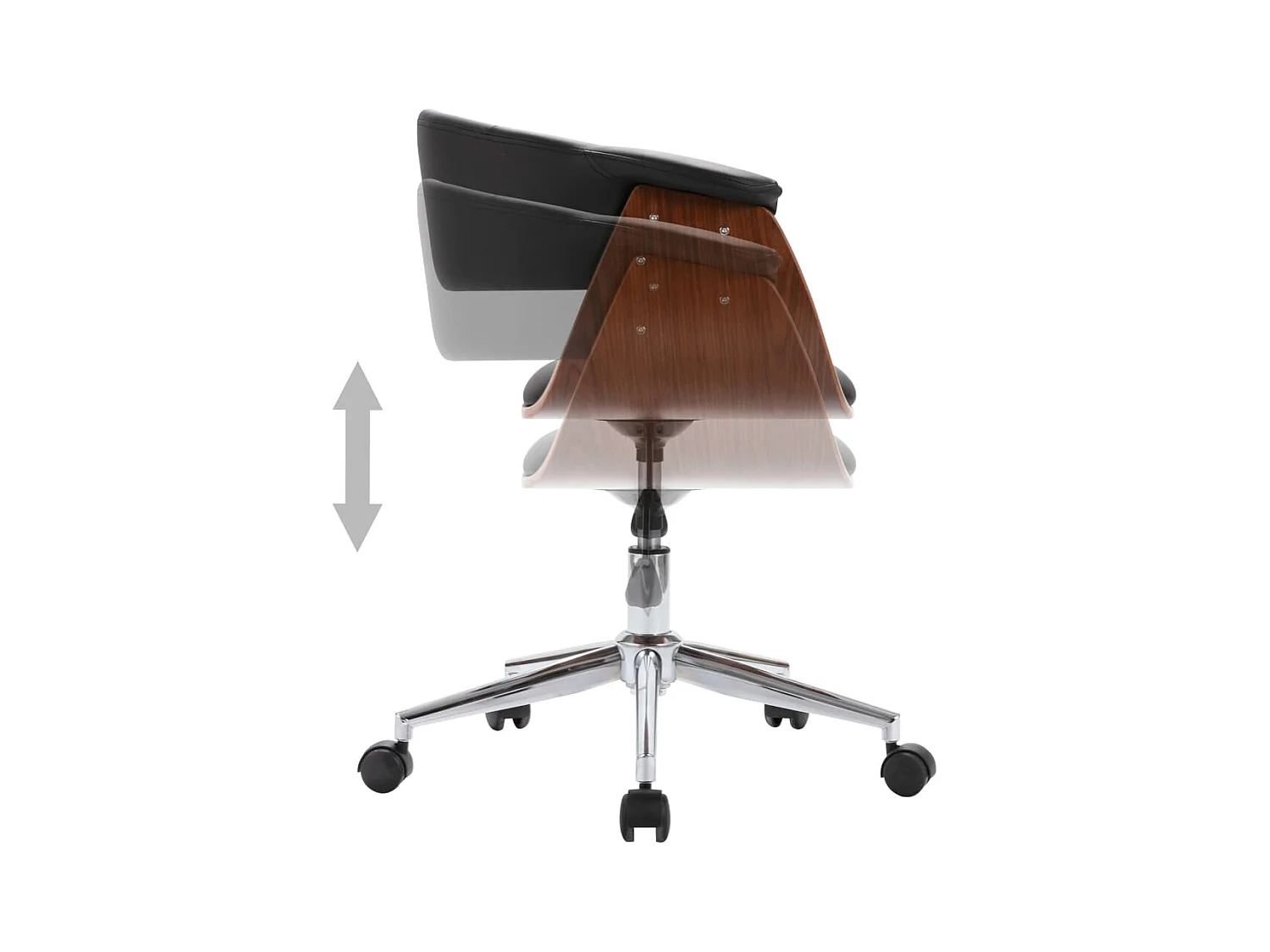 Chaise pivotante de bureau Noir Bois courbé et similicuir