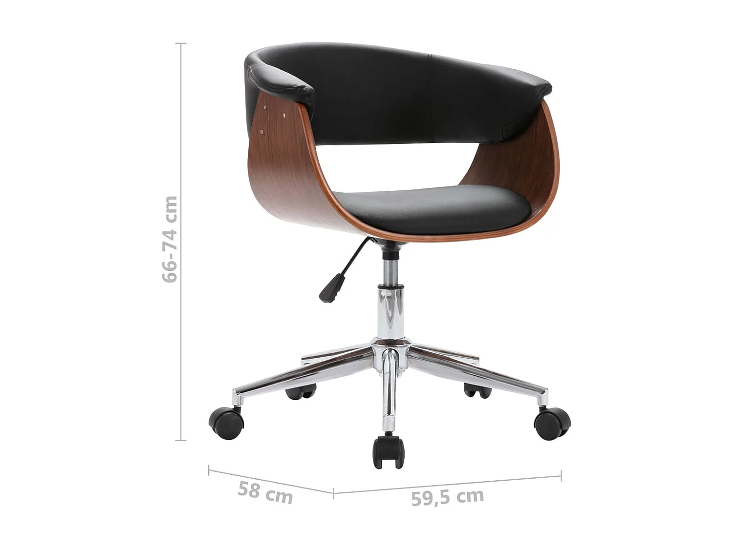 Sedia da ufficio girevole nera in legno curvato e similpelle