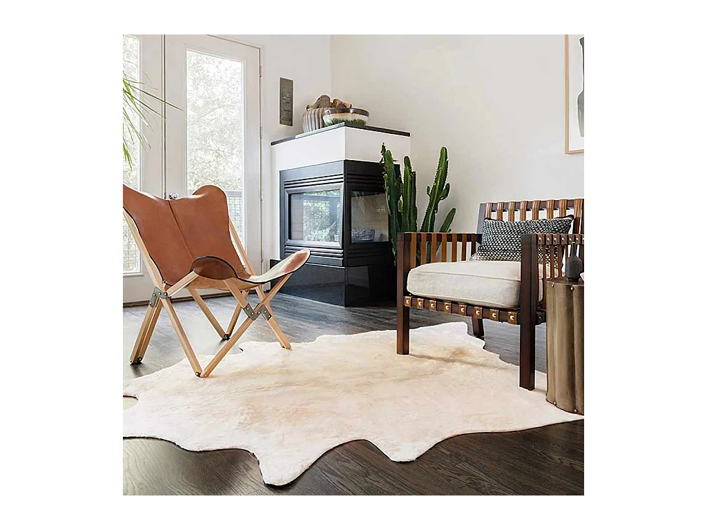Alfombra de piel de vaca auténtica 150 x 170 cm beige