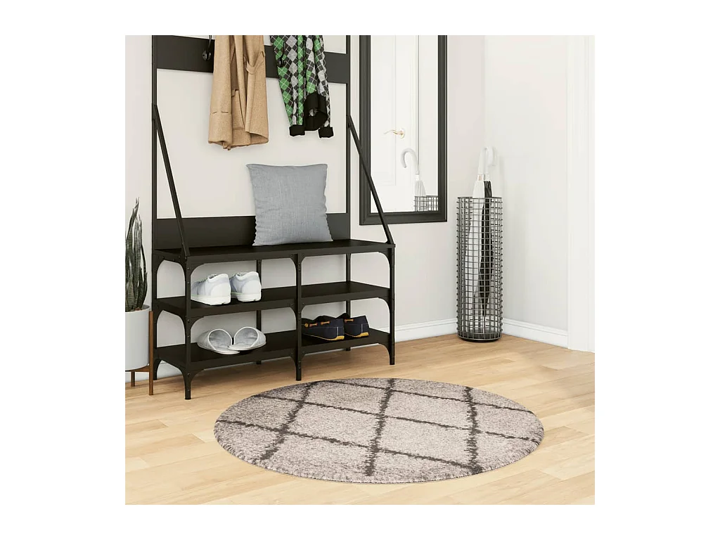 Alfombra moderna de pelo largo en beige y antracita, Ø 100 cm