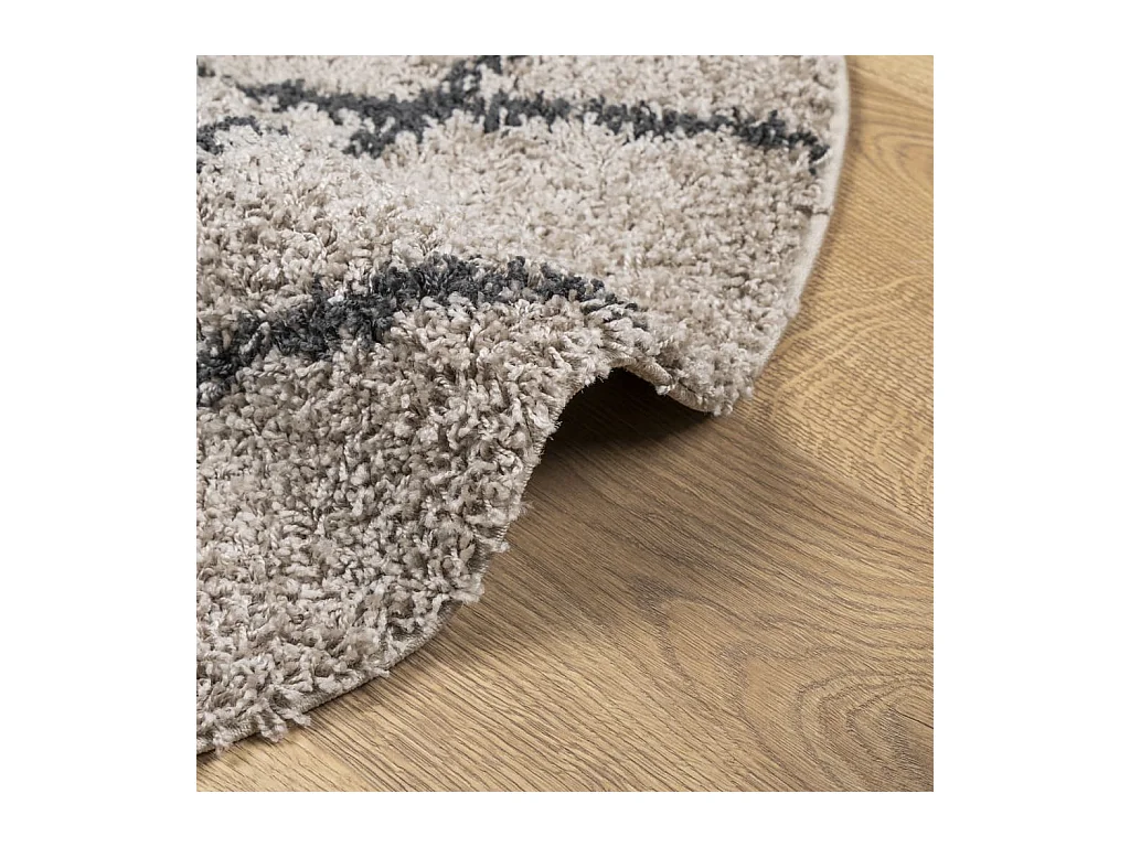 Alfombra moderna de pelo largo en beige y antracita, Ø 100 cm