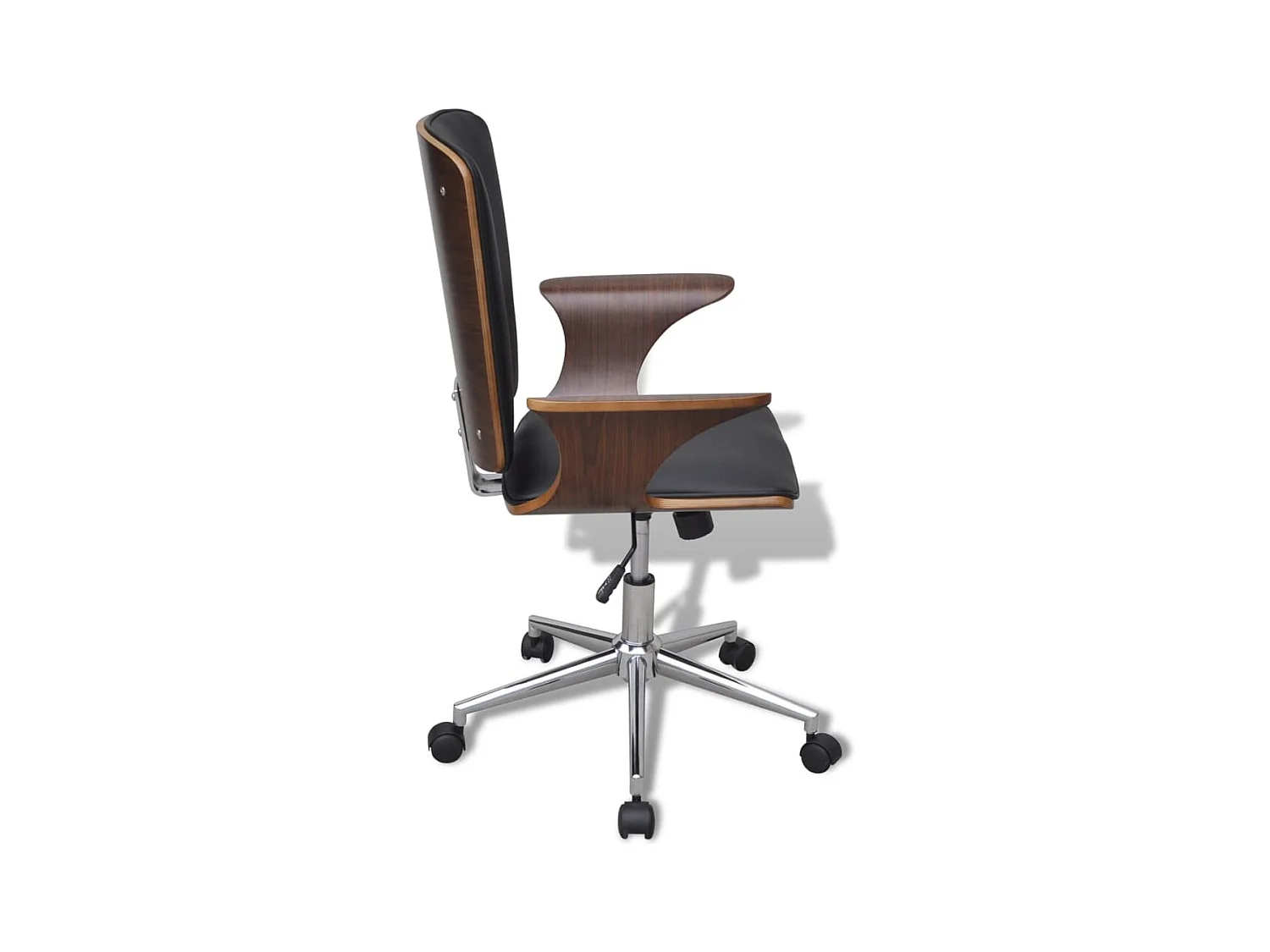 Bureaustoel van gebogen hout met lederen bekleding