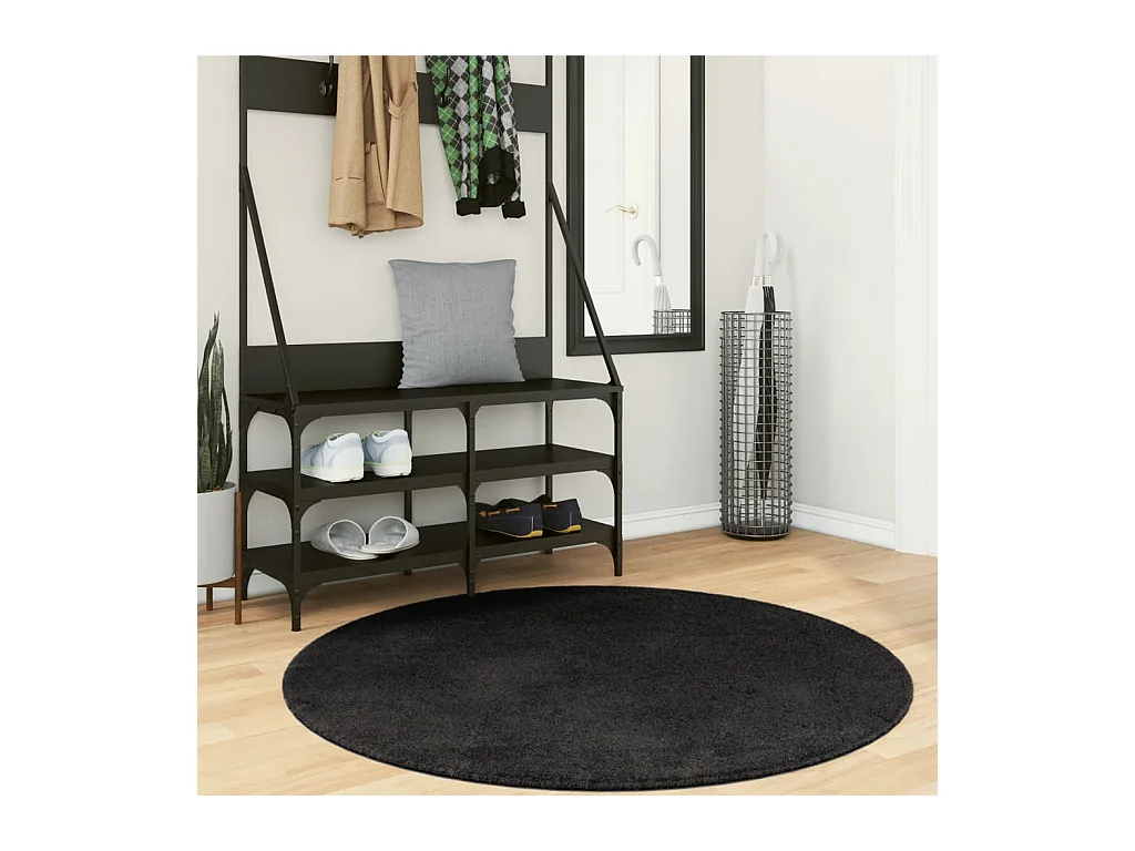 Tapis HUARTE à poils courts doux et lavable noir Ø 120 cm