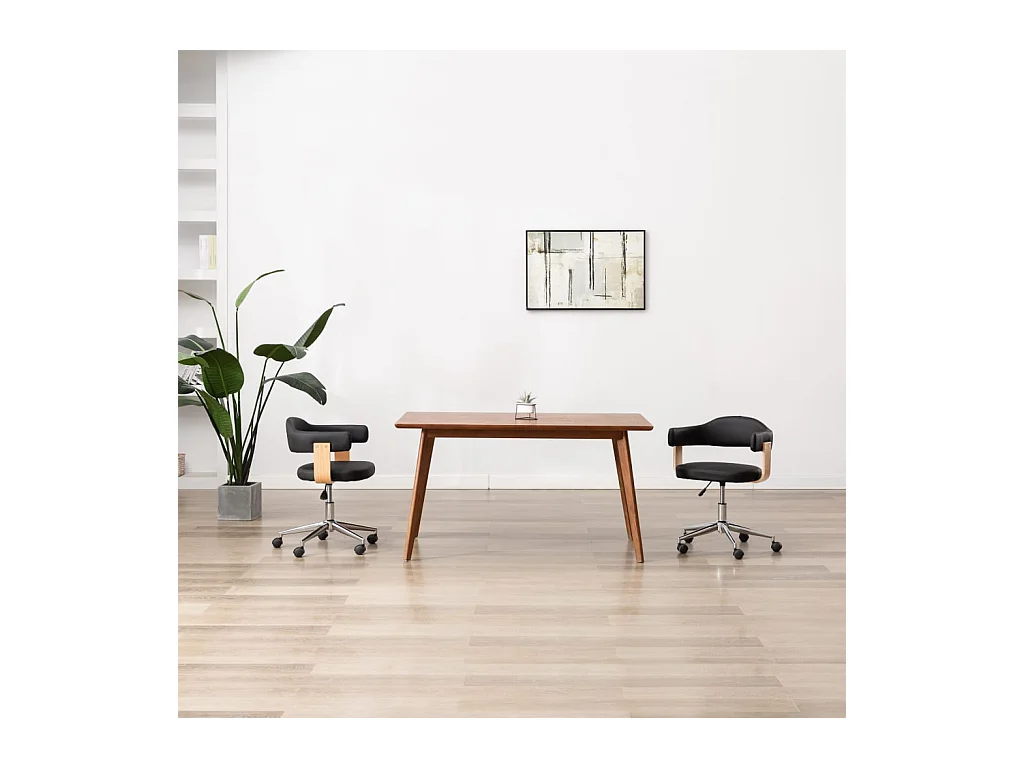 Chaise pivotante de bureau Noir Bois courbé et similicuir