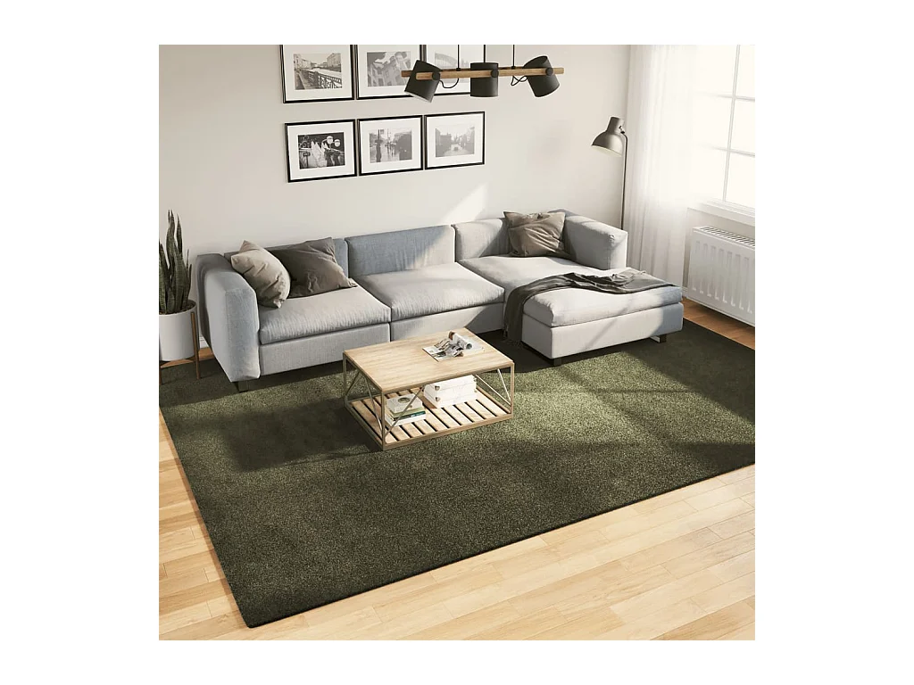 Tapis HUARTE à poils courts doux lavable vert forêt 240x340 cm