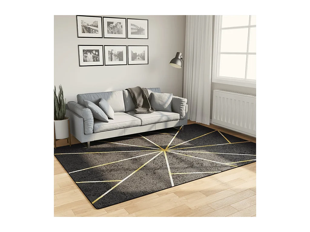 Alfombra lavable negra y dorada 160x230 cm antideslizante