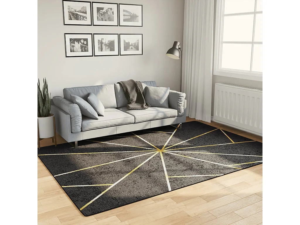 Tappeto lavabile nero e oro 160x230 cm antiscivolo