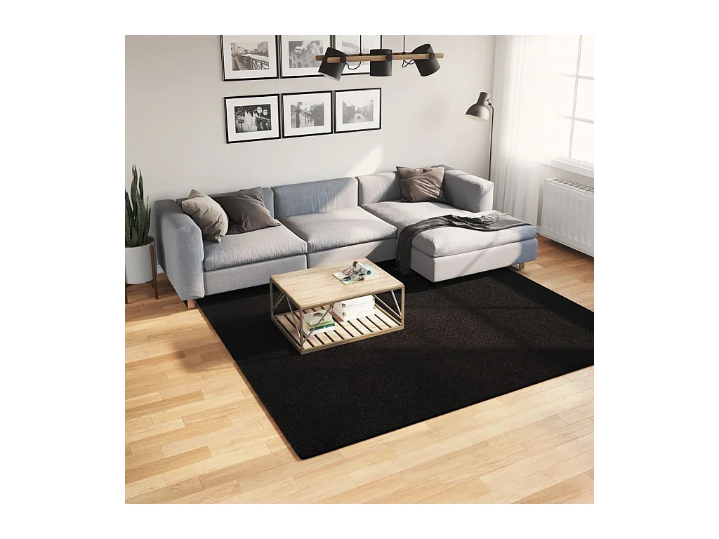 HUARTE zacht en wasbaar laagpolig vloerkleed zwart 240x240 cm