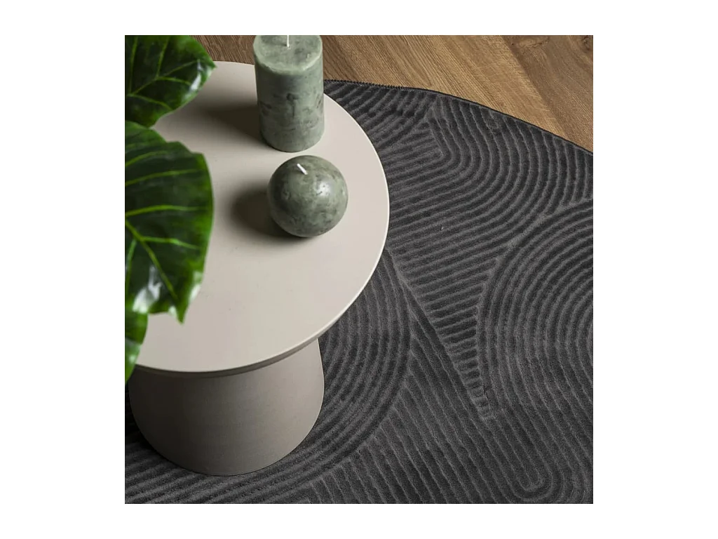 IZA kortpolig Scandinavisch vloerkleed in antraciet Ø 200 cm