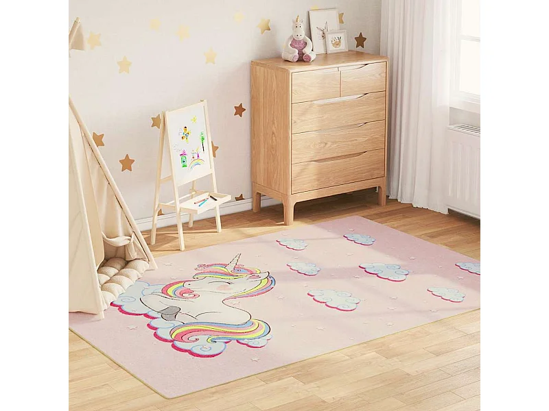 Alfombra infantil rosa 160x230 cm unicornio antideslizante lavable