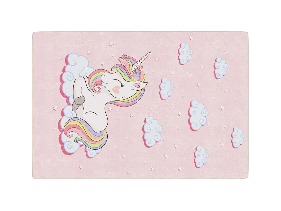 Alfombra infantil rosa 160x230 cm unicornio antideslizante lavable