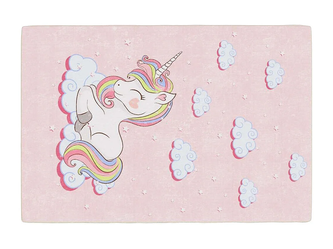 Alfombra infantil rosa 160x230 cm unicornio antideslizante lavable