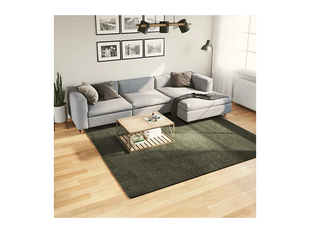 Tapis HUARTE à poils courts doux lavable vert forêt 240x240 cm