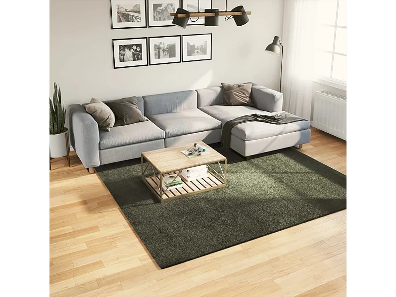 Tapis HUARTE à poils courts doux lavable vert forêt 240x240 cm