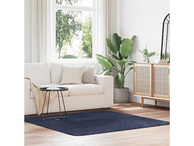 Tapis shaggy à poils longs NAVARRA bleu marine 160x160 cm