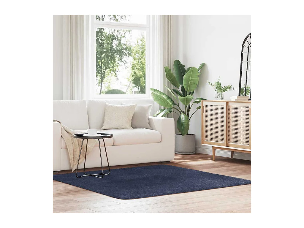 Tapis shaggy à poils longs NAVARRA bleu marine 160x160 cm