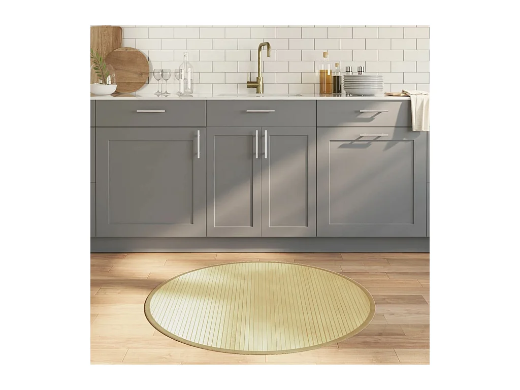 Tapis rond naturel clair 100 cm bambou