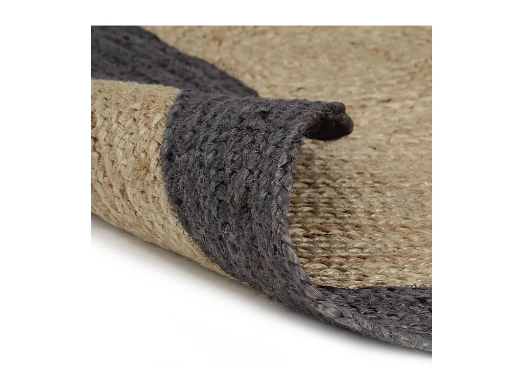 Handgefertigter Juteteppich mit dunkelgrauem Rand, 150 cm