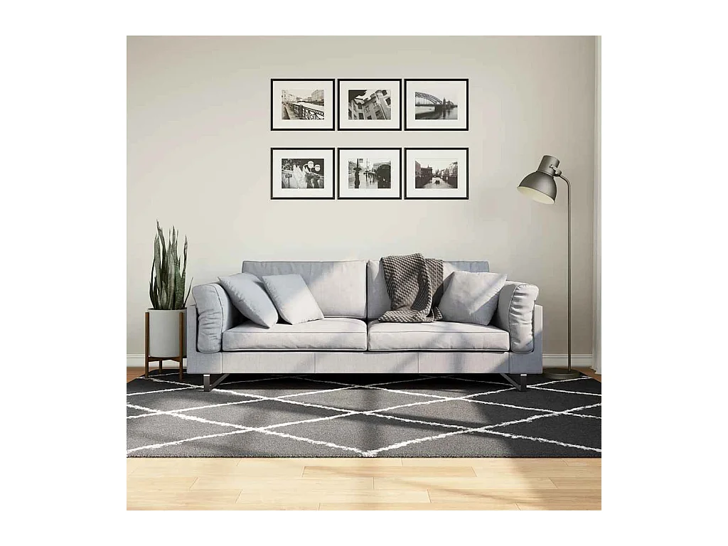 Modern zwart en crème shaggy vloerkleed 160x230 cm