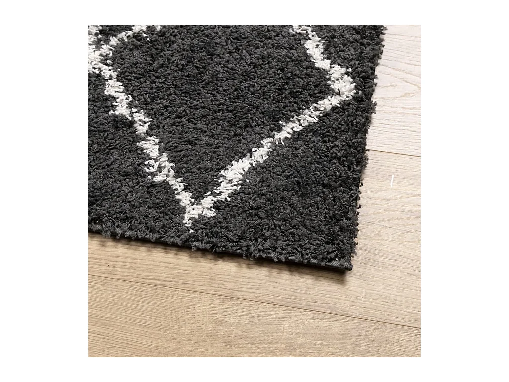 Modern zwart en crème shaggy vloerkleed 160x230 cm