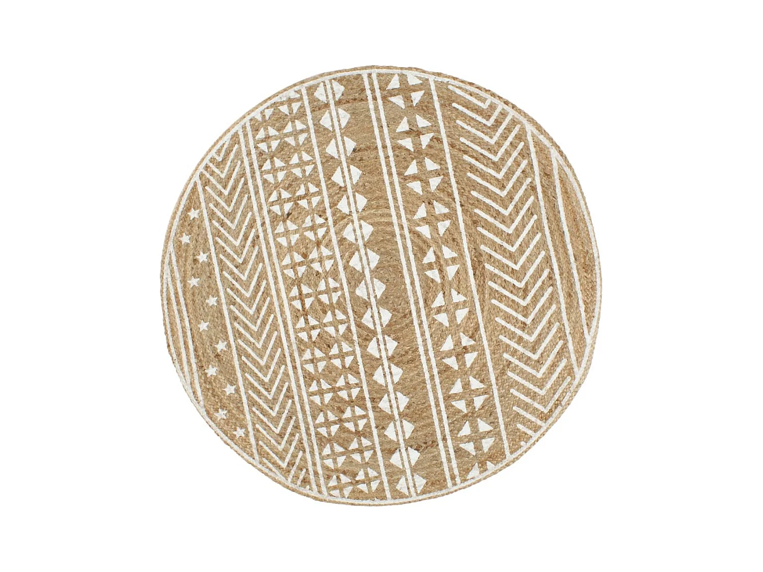 Handgemaakt jute vloerkleed met witte print 120 cm