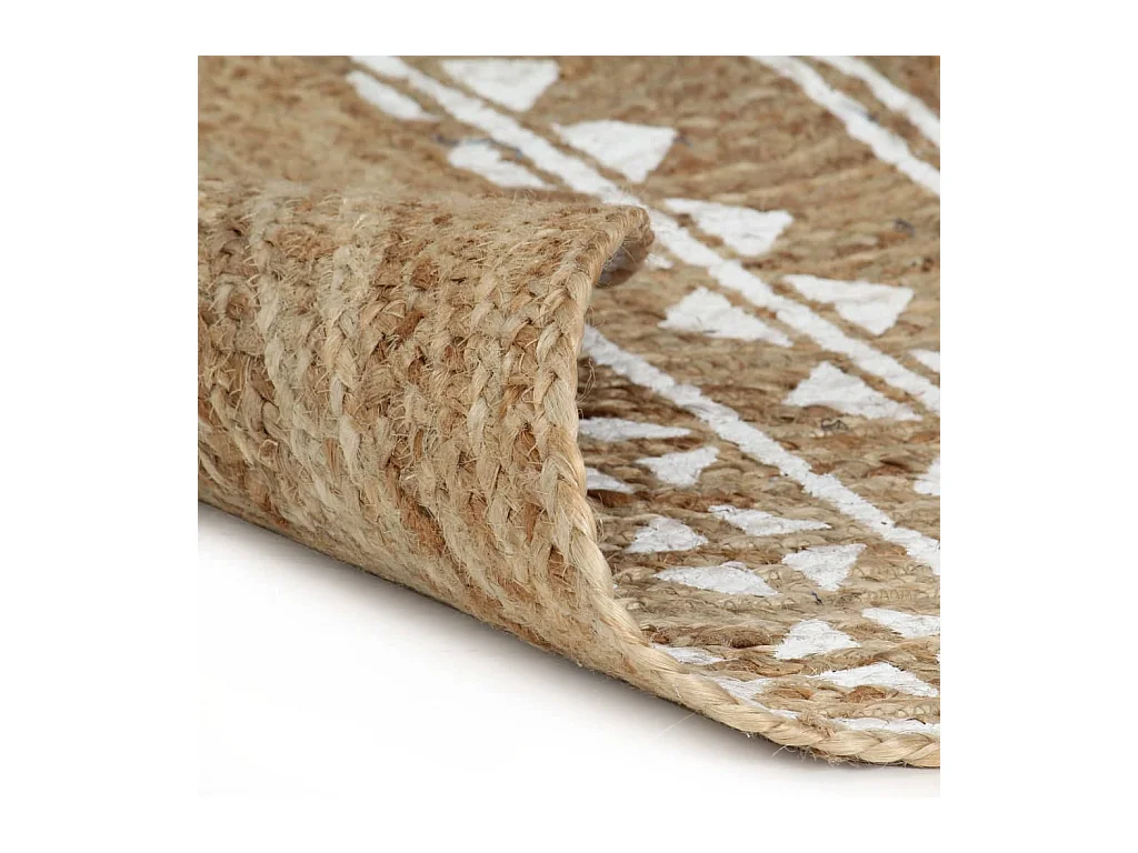 Handgemaakt jute vloerkleed met witte print 120 cm