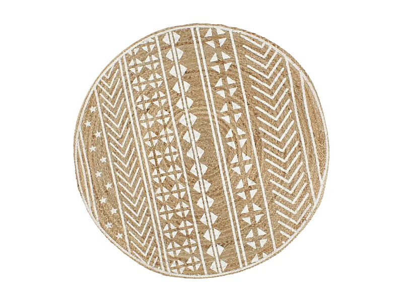 Tapis fait à la main Jute avec imprimé blanc 120 cm