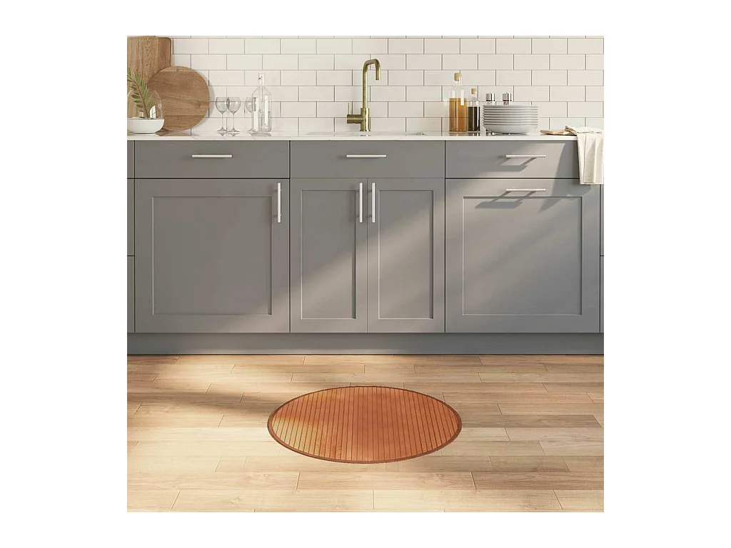 Tapis rond marron 60 cm bambou