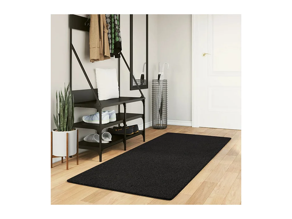 Tapis HUARTE à poils courts doux et lavable noir 80x200 cm