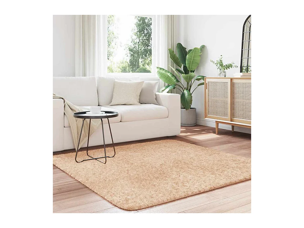 Alfombra de pelo largo beige NAVARRA 160x160 cm poliéster