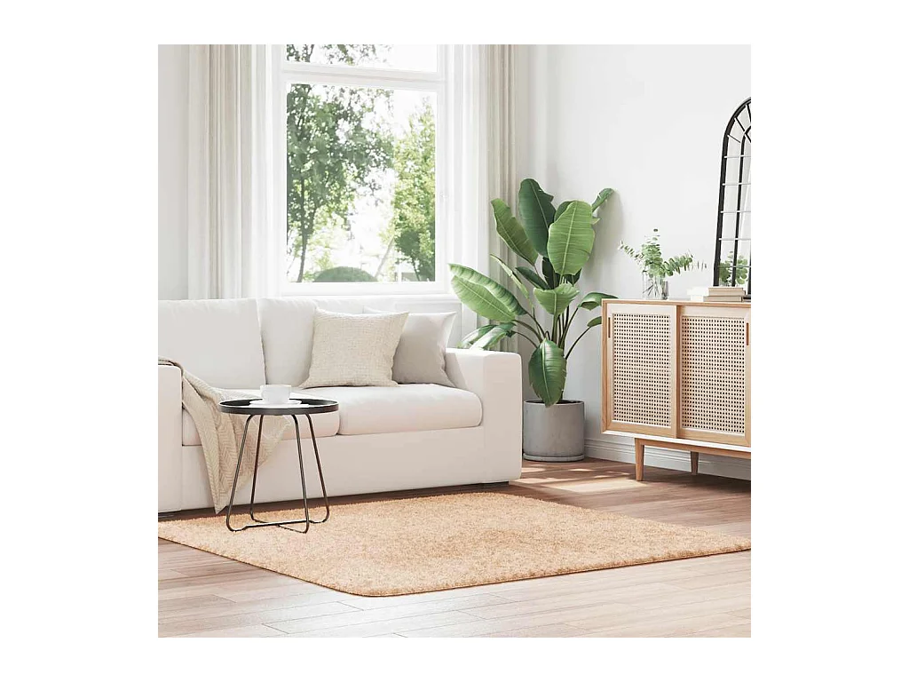 Tapis shaggy à poils longs NAVARRA beige 160x160 cm polyester