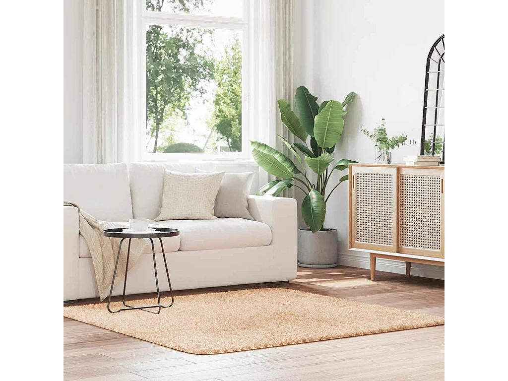 Tapis shaggy à poils longs NAVARRA beige 160x160 cm polyester