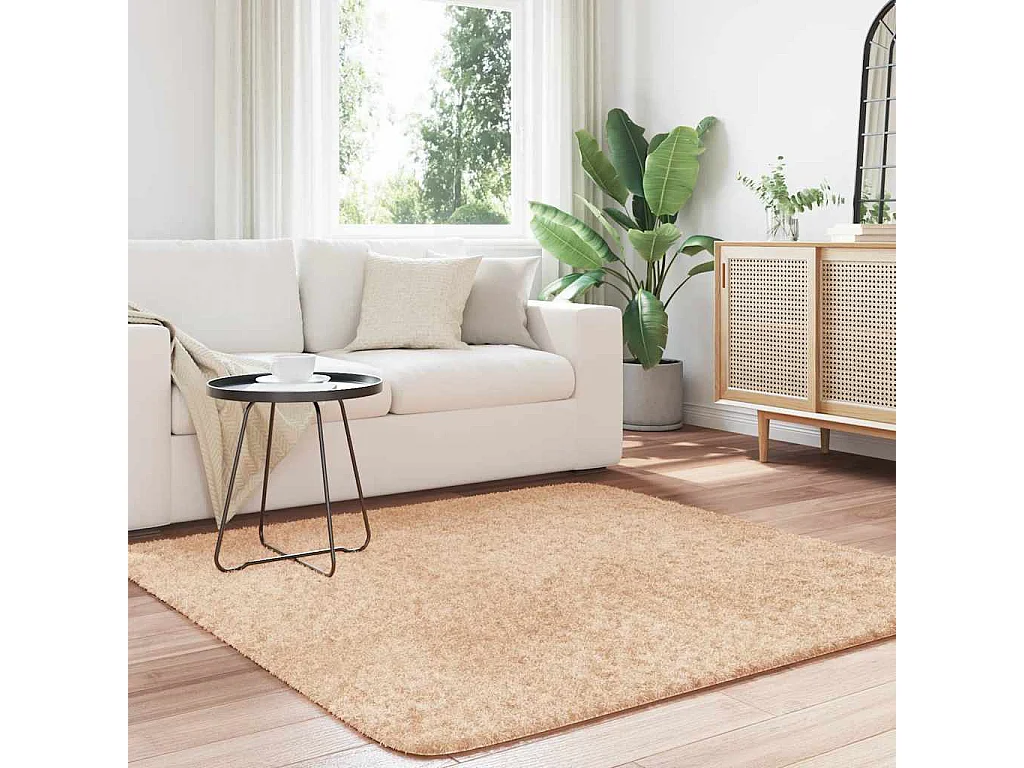 Tapis shaggy à poils longs NAVARRA beige 160x160 cm polyester