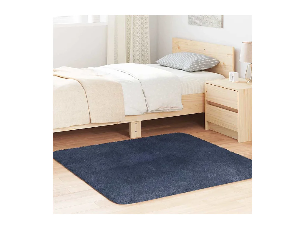 Tapis shaggy à poils longs NAVARRA bleu marine 120x120 cm