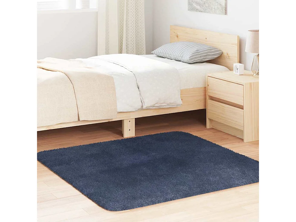 Tapis shaggy à poils longs NAVARRA bleu marine 120x120 cm