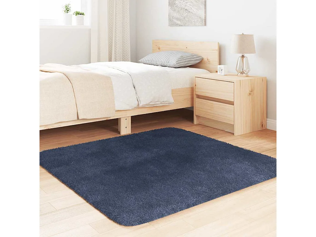 Tapis shaggy à poils longs NAVARRA bleu marine 120x120 cm