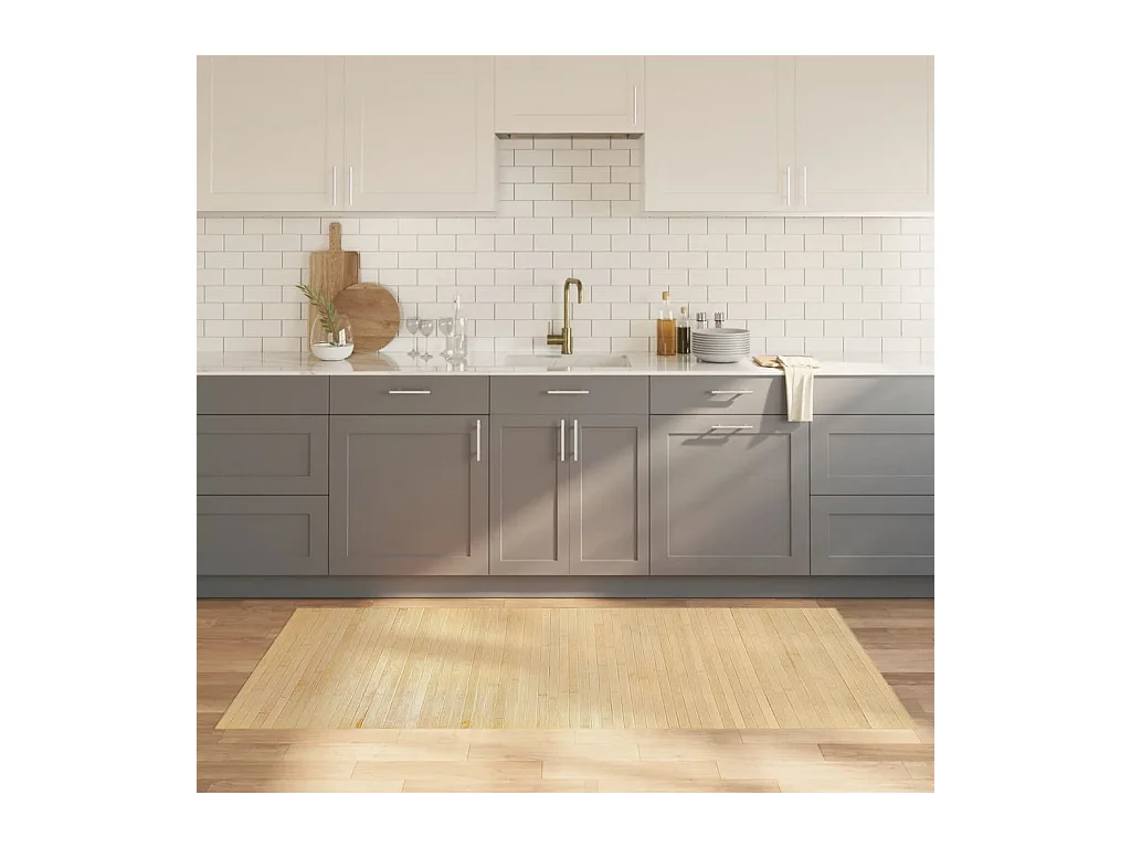 Tapis rectangulaire naturel clair 100x200 cm bambou