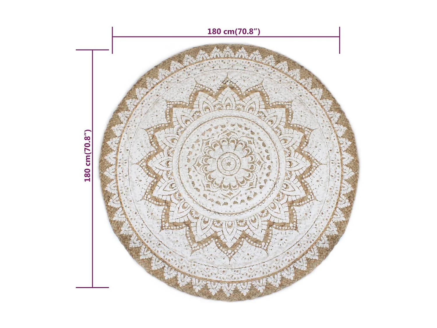 Tappetino in juta intrecciata stampata, rotondo, 180 cm