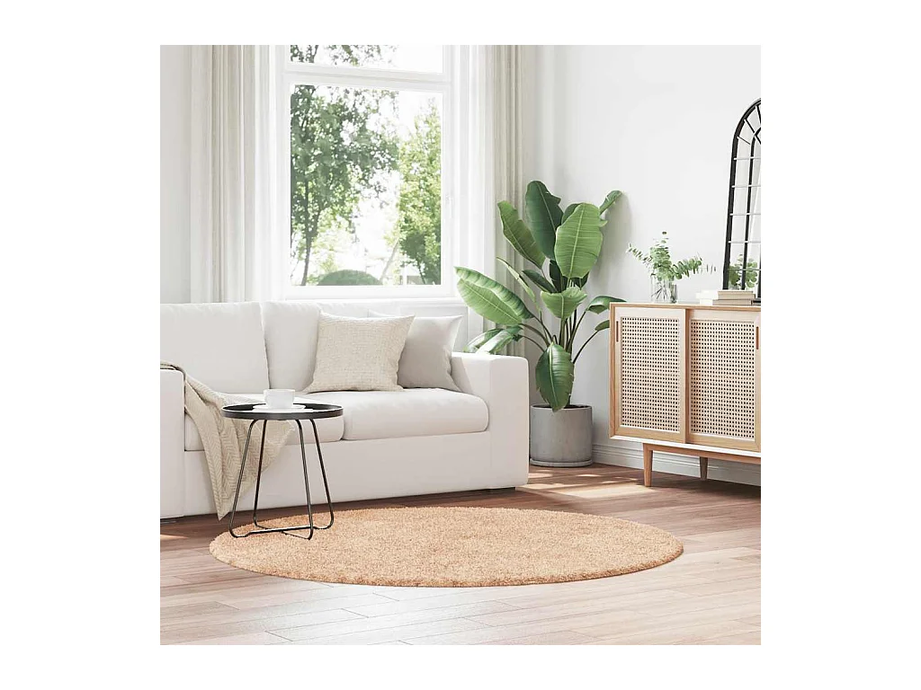 NAVARRA beige shaggy vloerkleed 160x160 cm polyester