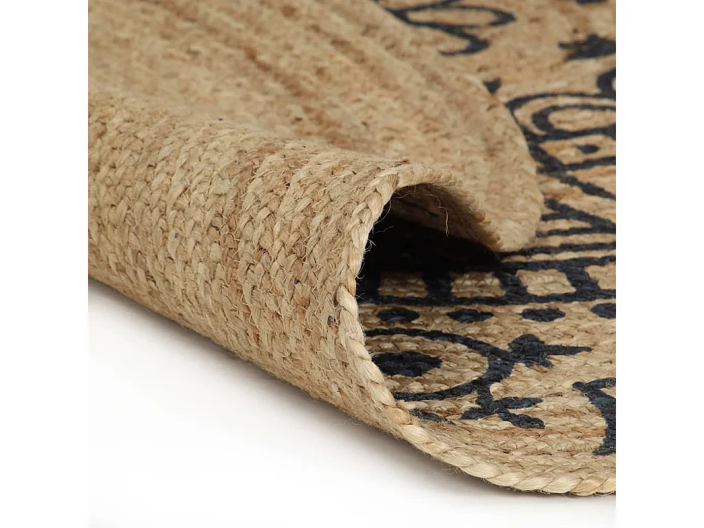 Tappeto in juta fatto a mano con stampa blu scuro 120 cm