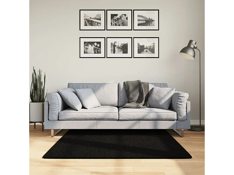 Tapis HUARTE à poils courts doux et lavable noir 120x120 cm