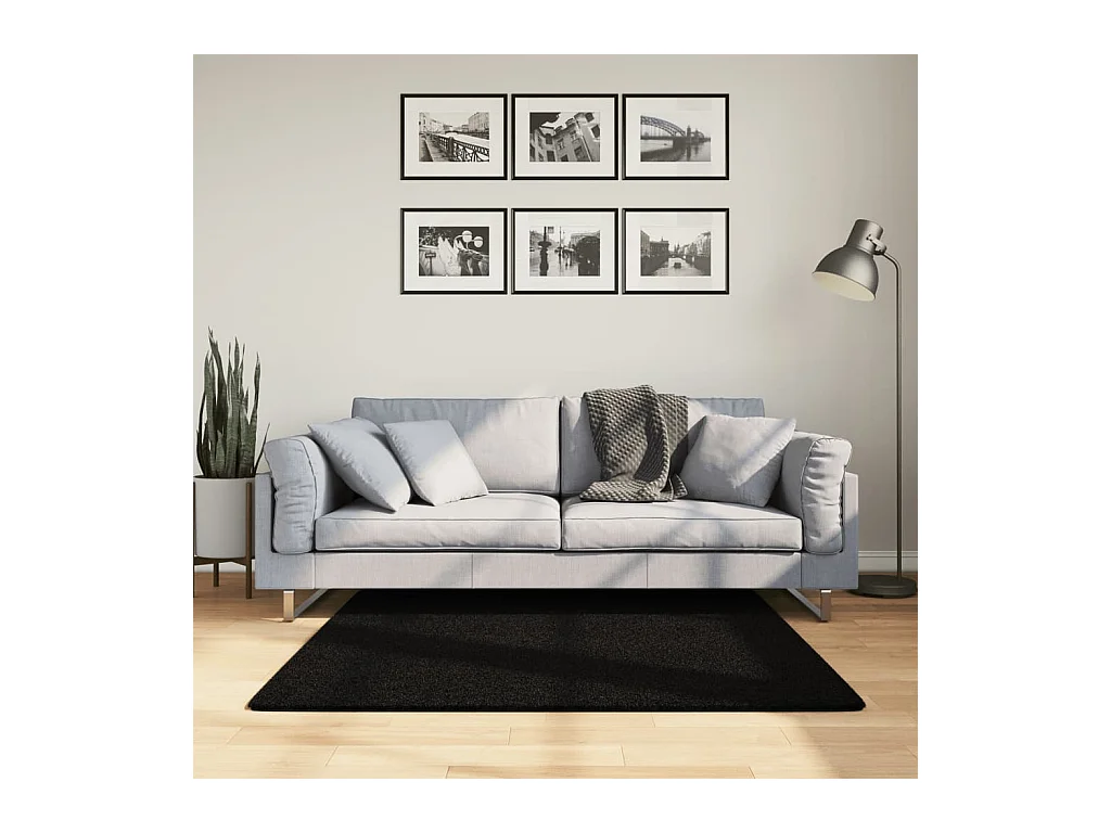 Tapis HUARTE à poils courts doux et lavable noir 120x120 cm