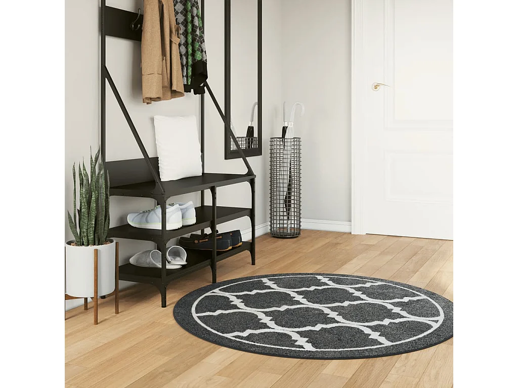 Tappeto lavabile bianco e nero Ø 120 cm antiscivolo