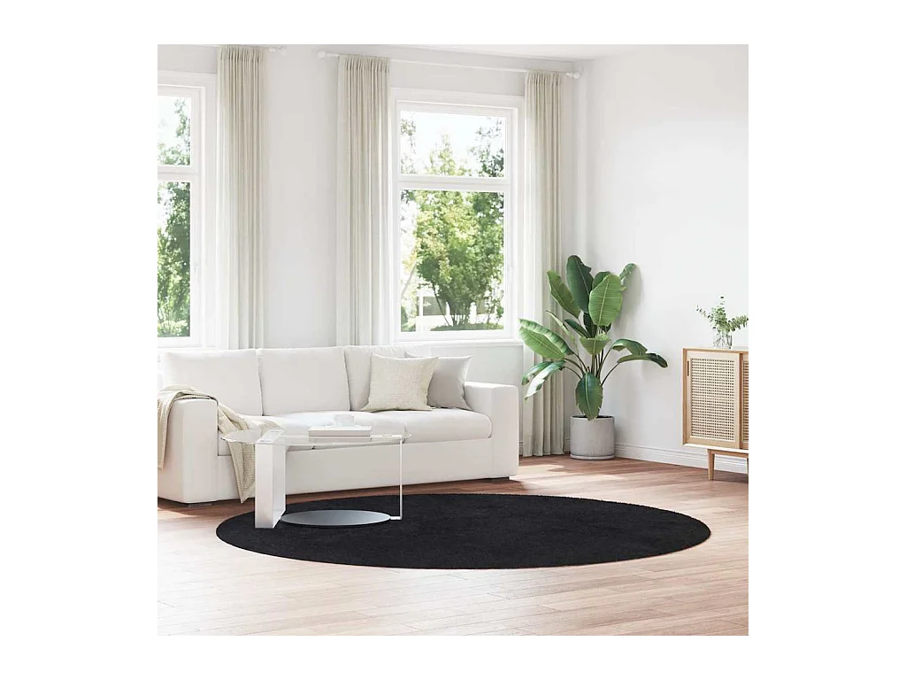 Tapis shaggy à poils longs NAVARRA noir 240x240 cm polyester